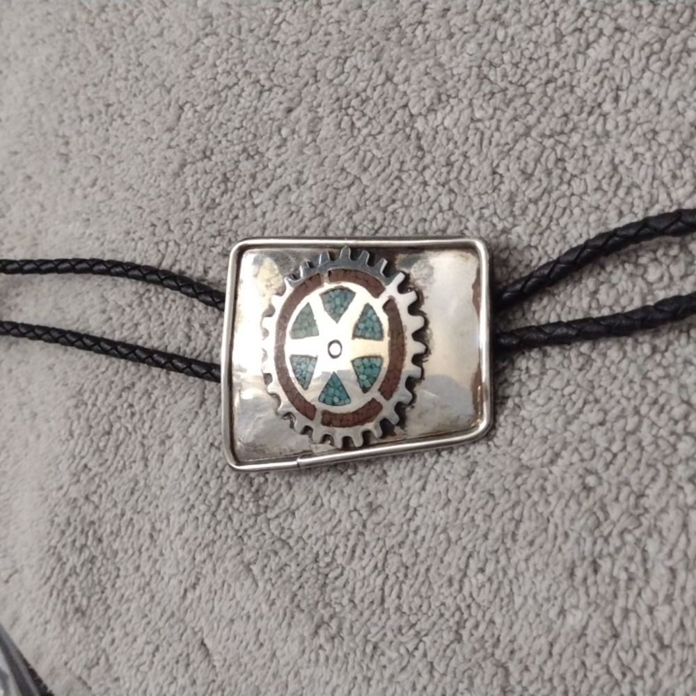 Signed turquoise and coral bolo